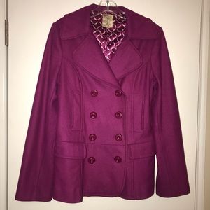 Double-Breasted Pea Coat in Magenta